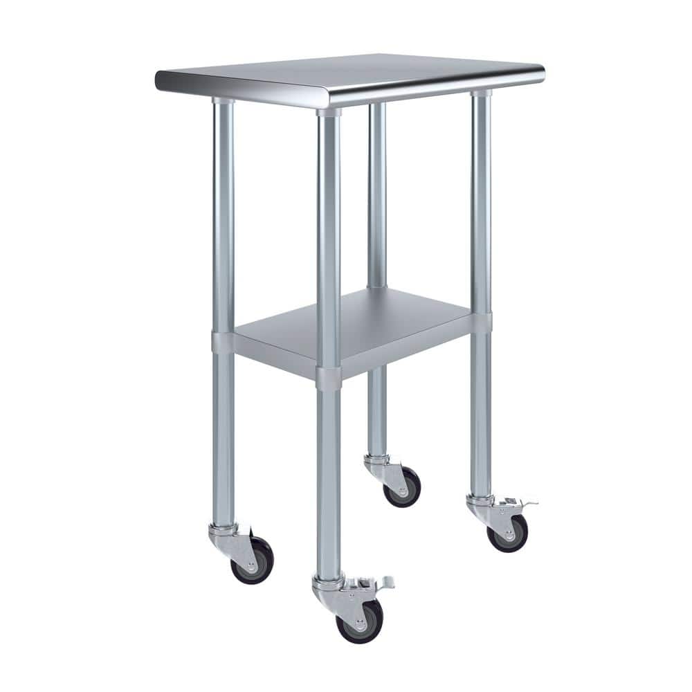 18 in. x 24 in. Stainless Steel Work Table with Casters : Mobile Metal Kitchen Utility Table with Bottom Shelf - Hercitys