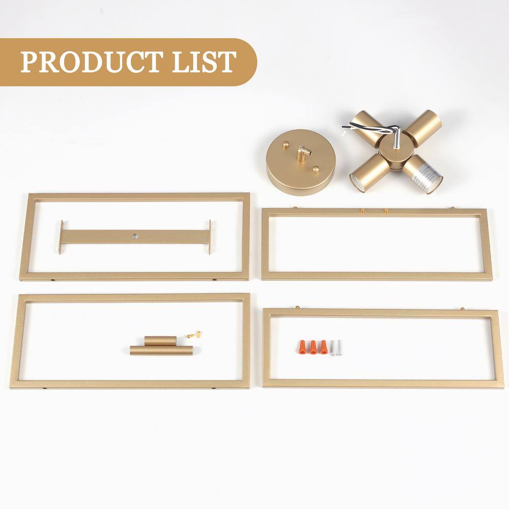 14.96 in. 4-Light Geometric Gold Modern Semi-Flush Mount Ceiling Light with No Bulbs Included - Hercitys