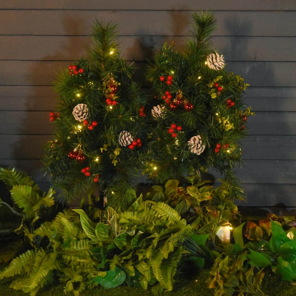 2 ft. Pre-Lit Small Pine Artificial Christmas Tree with 24 Warm White Lights, (Set of 2) - Hercitys