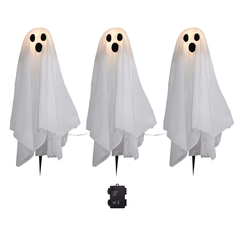 20 in. Height Halloween Battery Operated Lighted Ghosts Yard Stakes – Set of 3 - Hercitys