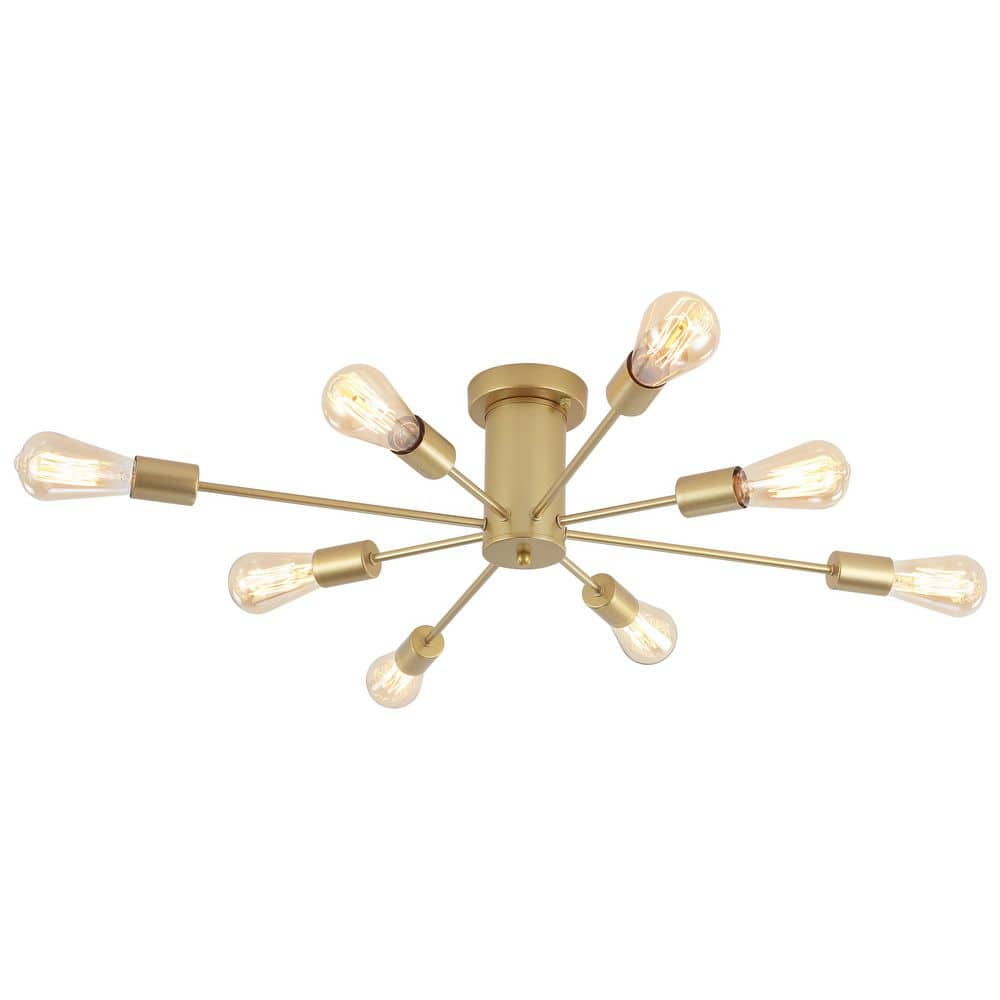 30.07 in. 8-Light Gold Sputnik Transitional Flush Mount Ceiling Lights - Hercitys