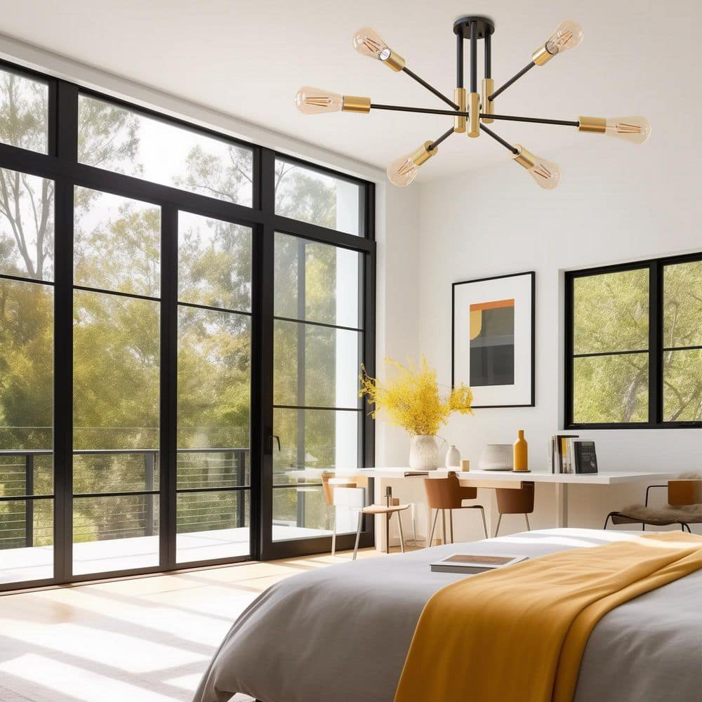 25 in. 6-Light Modern Satellite Semi-Flush Mount with E26 Bulb Base for Living Room, Dining Room, or Entryway (1-Pack) - Hercitys