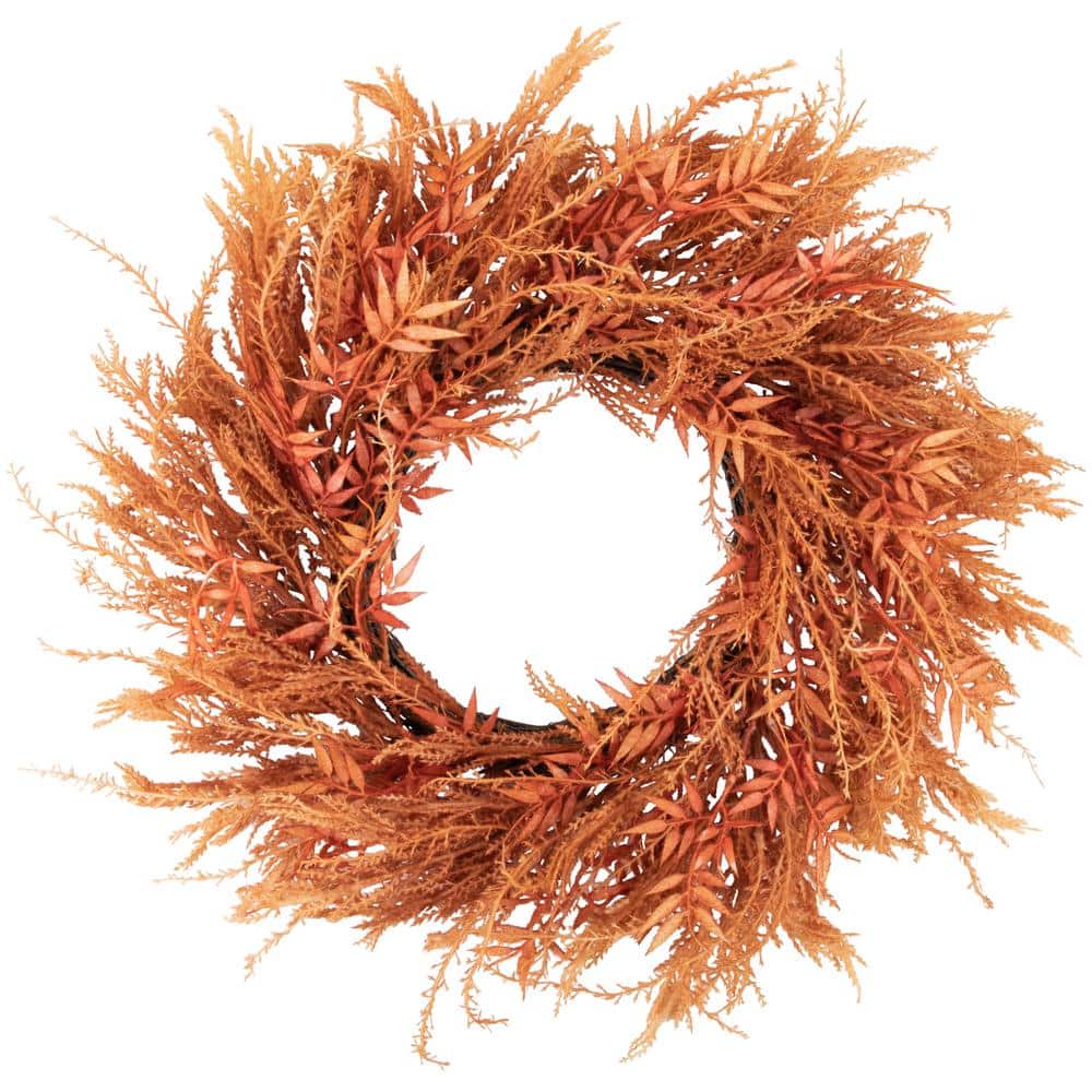 24 in. Unlit Peachy Pampas Grass Artificial Fall Harvest Wreath - Hercitys