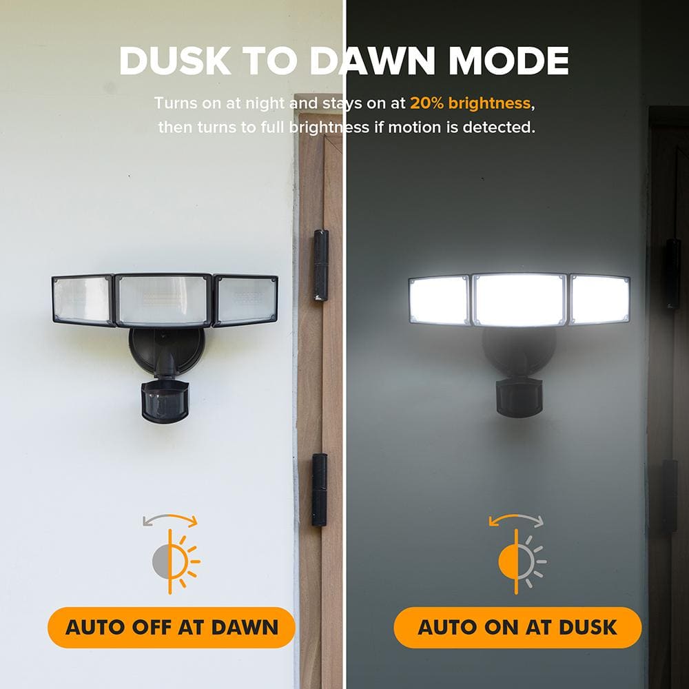 3-Head 342 Watt Equivalent Integrated LED Black Weather Resistant Motion Sensing Area Light - Hercitys