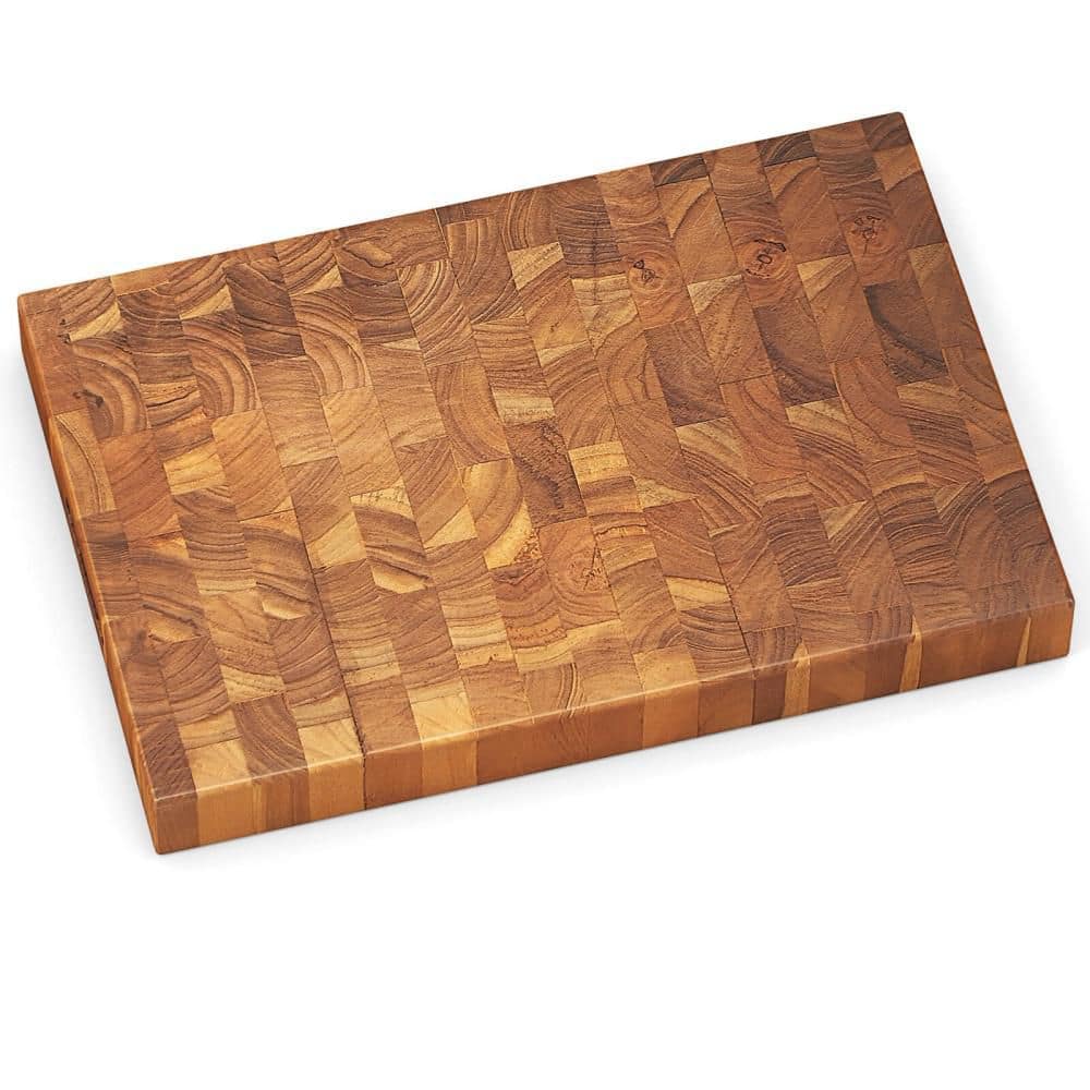 18 in. x 12 in. Rectangular Teak Wood End Grain Cutting Board Chopping Block with Hand Grip - Hercitys