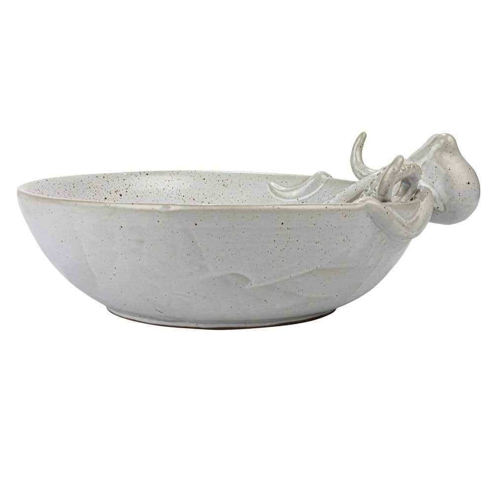 13.75 in. 91.3 fl.oz White Speckled Stoneware Octopus Serving Bowl - Hercitys