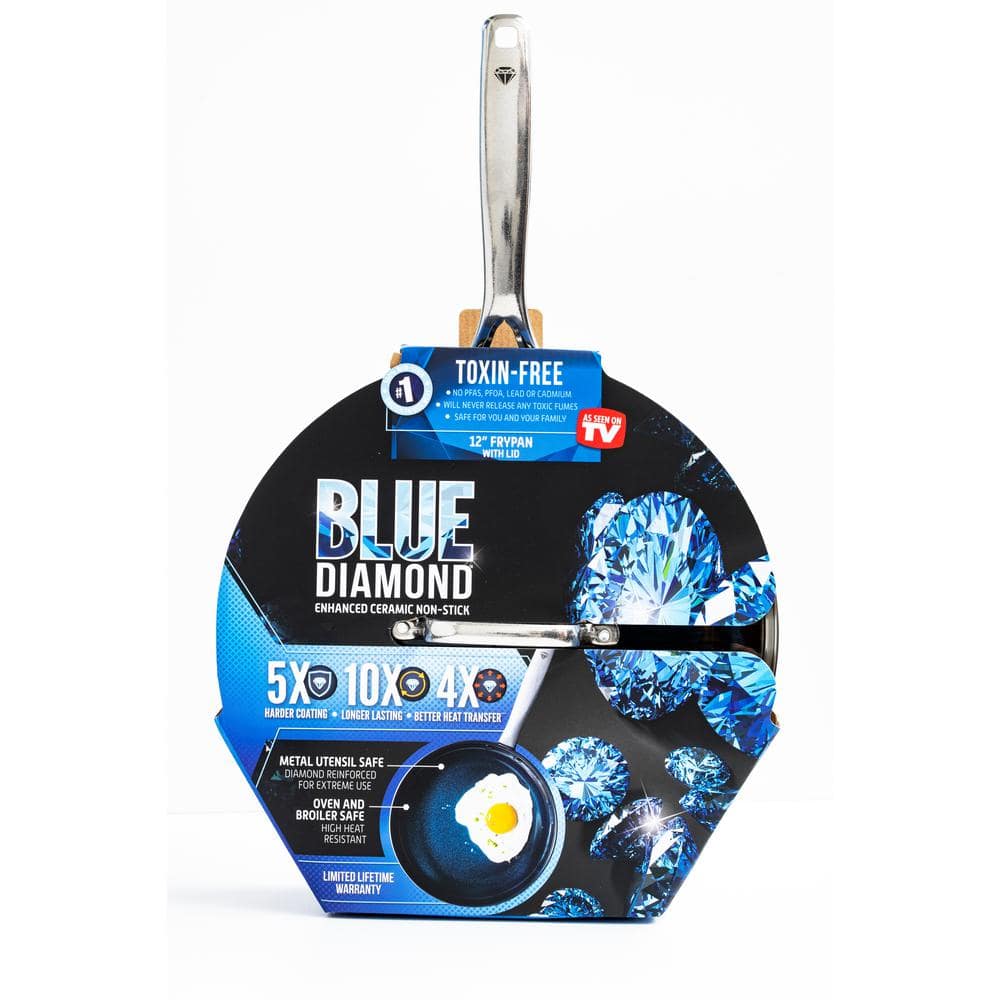 12 in. Aluminum Ceramic Nonstick Frying Pan in Blue with Glass Lid - Hercitys