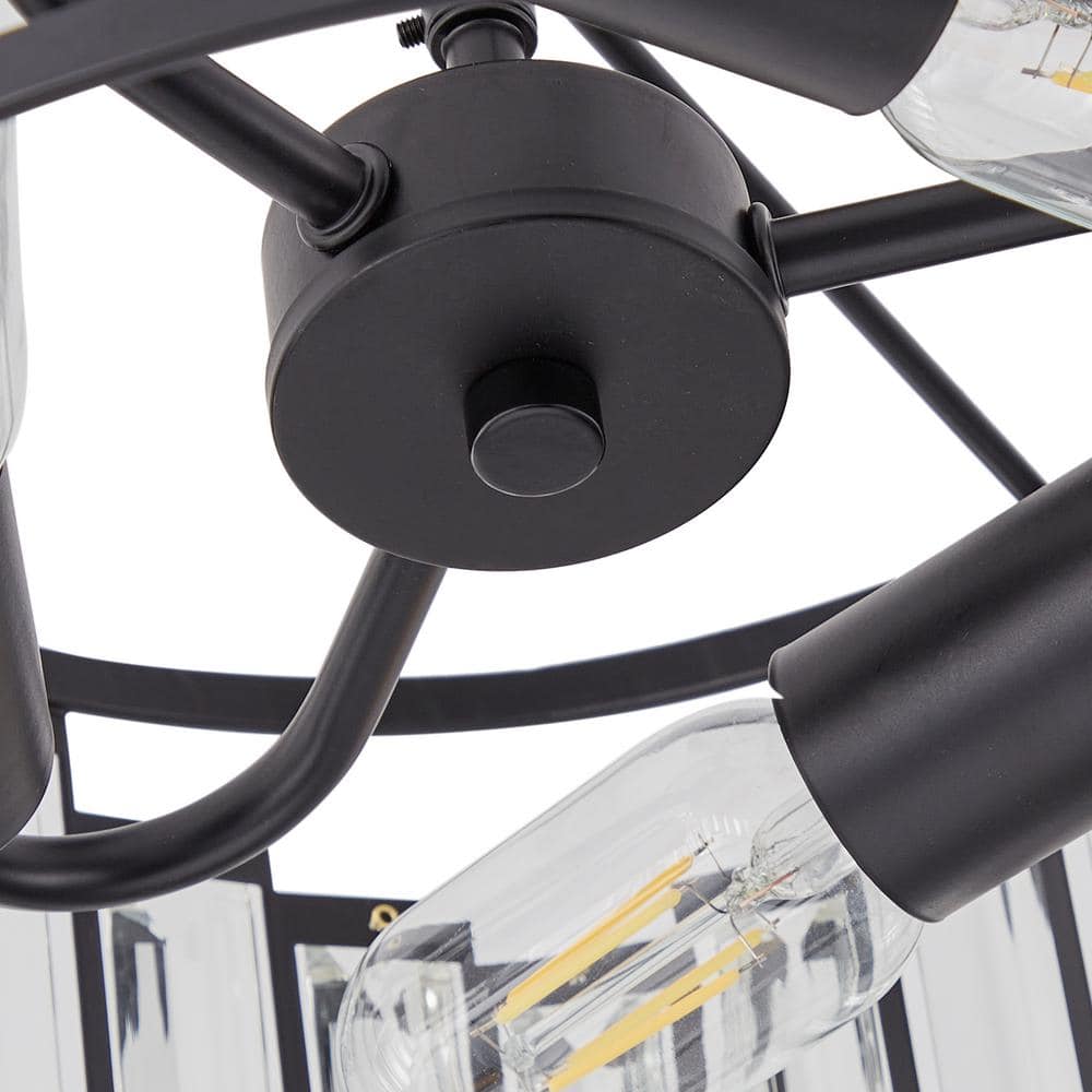 13 in. Modern 3-Light Black Semi-Flush Mount Ceiling Hanging Light with Glass Shade - Hercitys