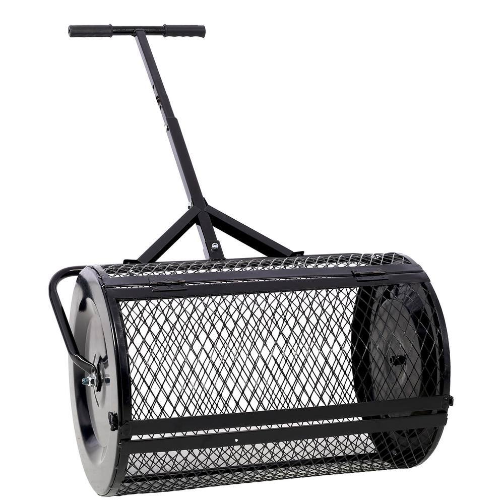 24 in. 60 lbs. Peat Moss Spreader, Compost Spreader Metal Mesh, T Shaped Handle, Garden Care Manure Spreaders Roller - Hercitys