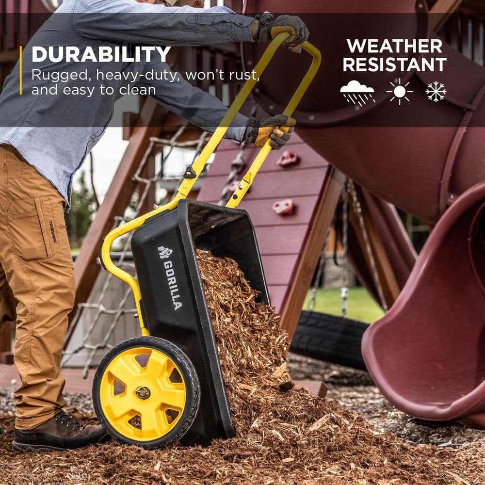 4 cu. ft. Poly Utility Garden Cart, 300 lbs. Capacity, 12 in. No-Flat Tires, Extra-Wide Foldable Handle - Hercitys