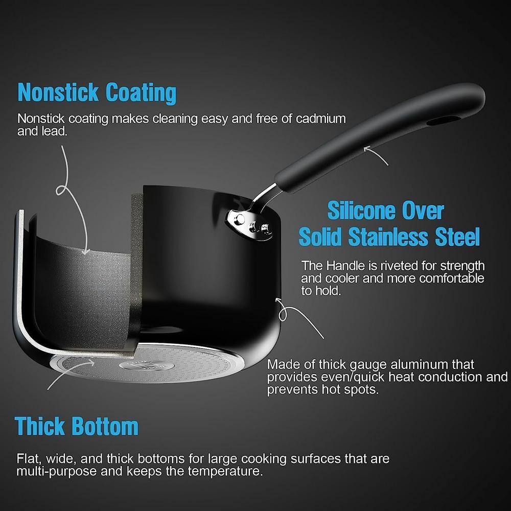 3-Pieces Frying Saute Pan Set with Non-stick Coating and Induction Compatible Bottom, 8 in. /10 in. /12 in. , Black - Hercitys