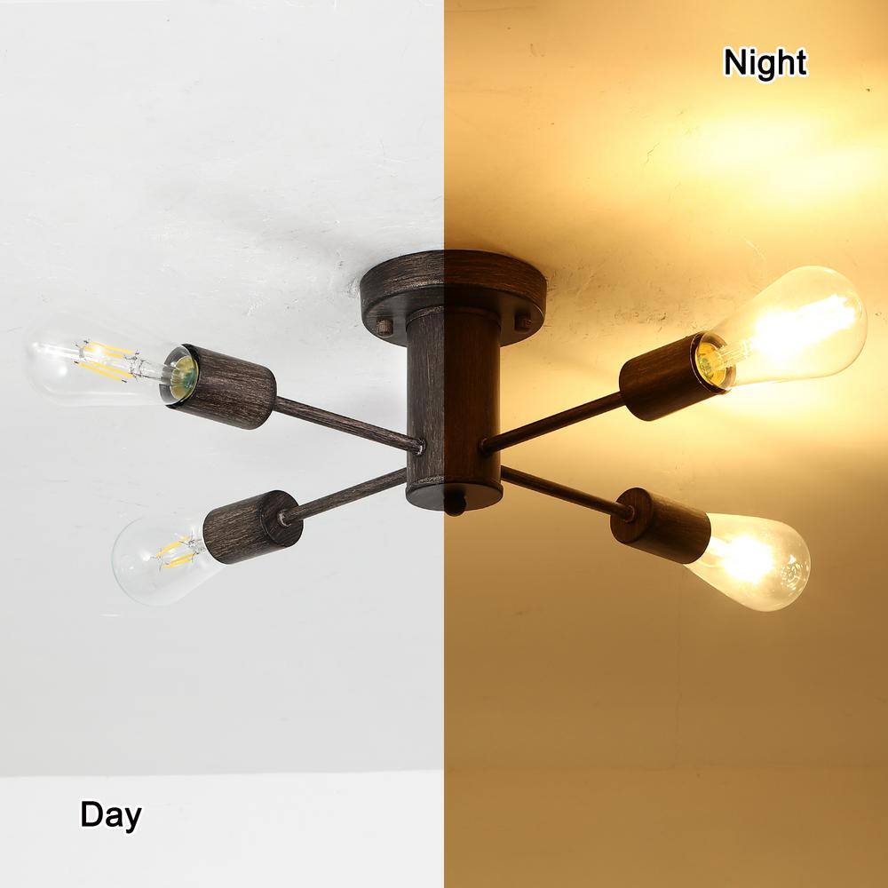 17.5 in. 4-Light Imitation Wood Grain Sputnik Transitional Flush Mount Ceiling Lights - Hercitys