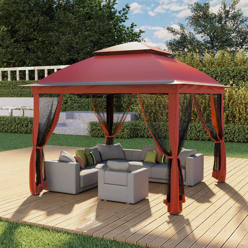 11 ft. x 11 ft. Pop-Up Steel Gazebo with Vented Double Roof, Mosquito Netting, and Carry Bag - Hercitys
