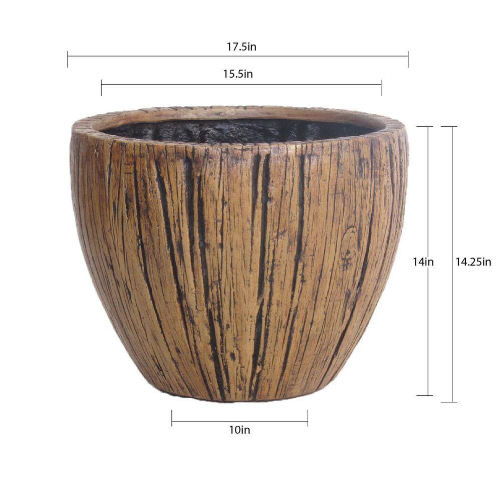 17 in. Dia Composite Short Crucible Driftwood Planter in Medium Dark Brown - Hercitys