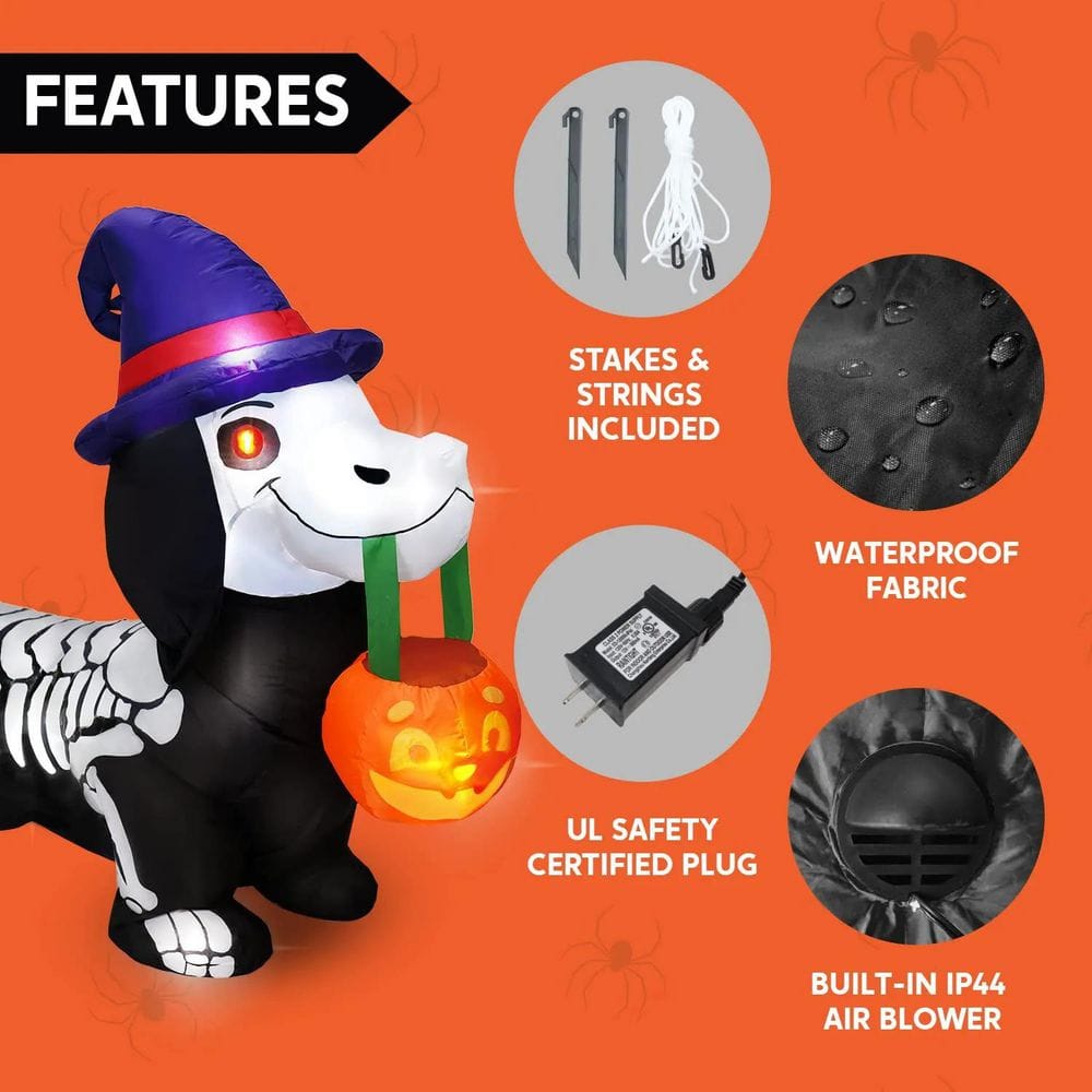 5 ft. LED Halloween Skeleton Dog and Pumpkin Inflatable - Hercitys