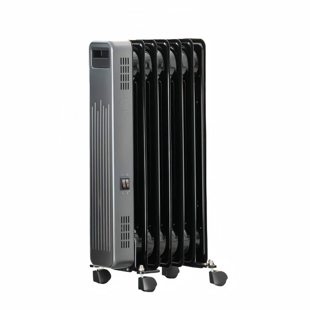 1500-Watt Black Portable Indoor Electric Oil-Filled Radiant Space Heater for Home and Office - Hercitys