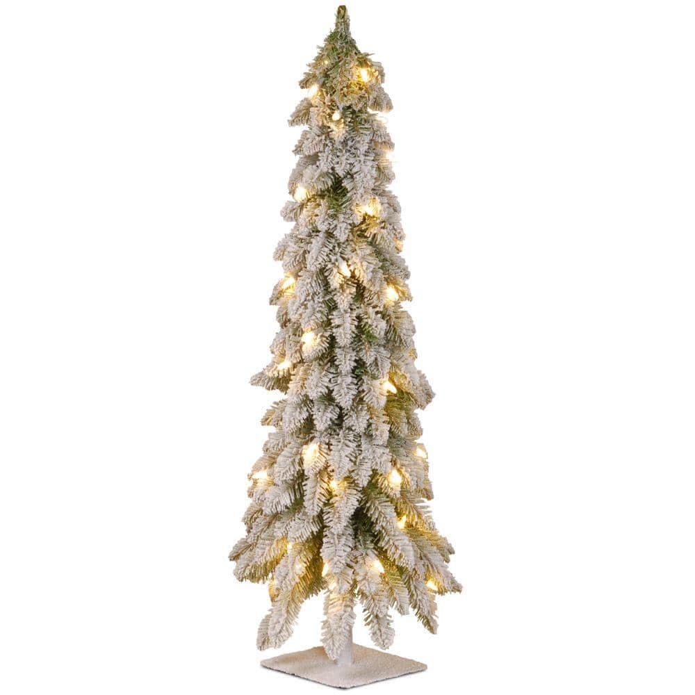 4 ft. Snowy Downswept Forstree Artificial Christmas Tree with Metal Plate and Clear Lights - Hercitys