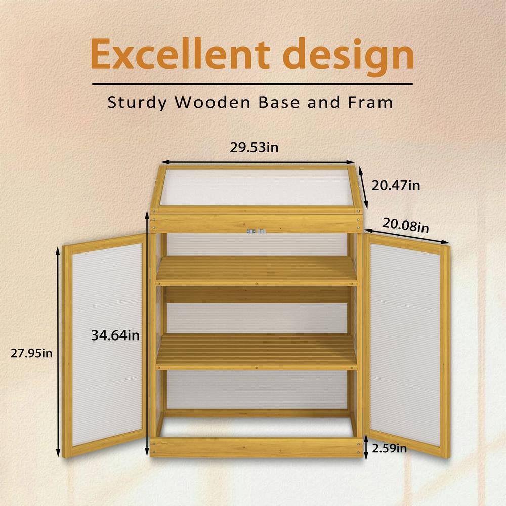 30 in. W x 21 in. D x 38 in. H Wood Brown Cold Frame Greenhouse Mini Greenhouse with Cabinet 2-Tier for Outdoor - Hercitys