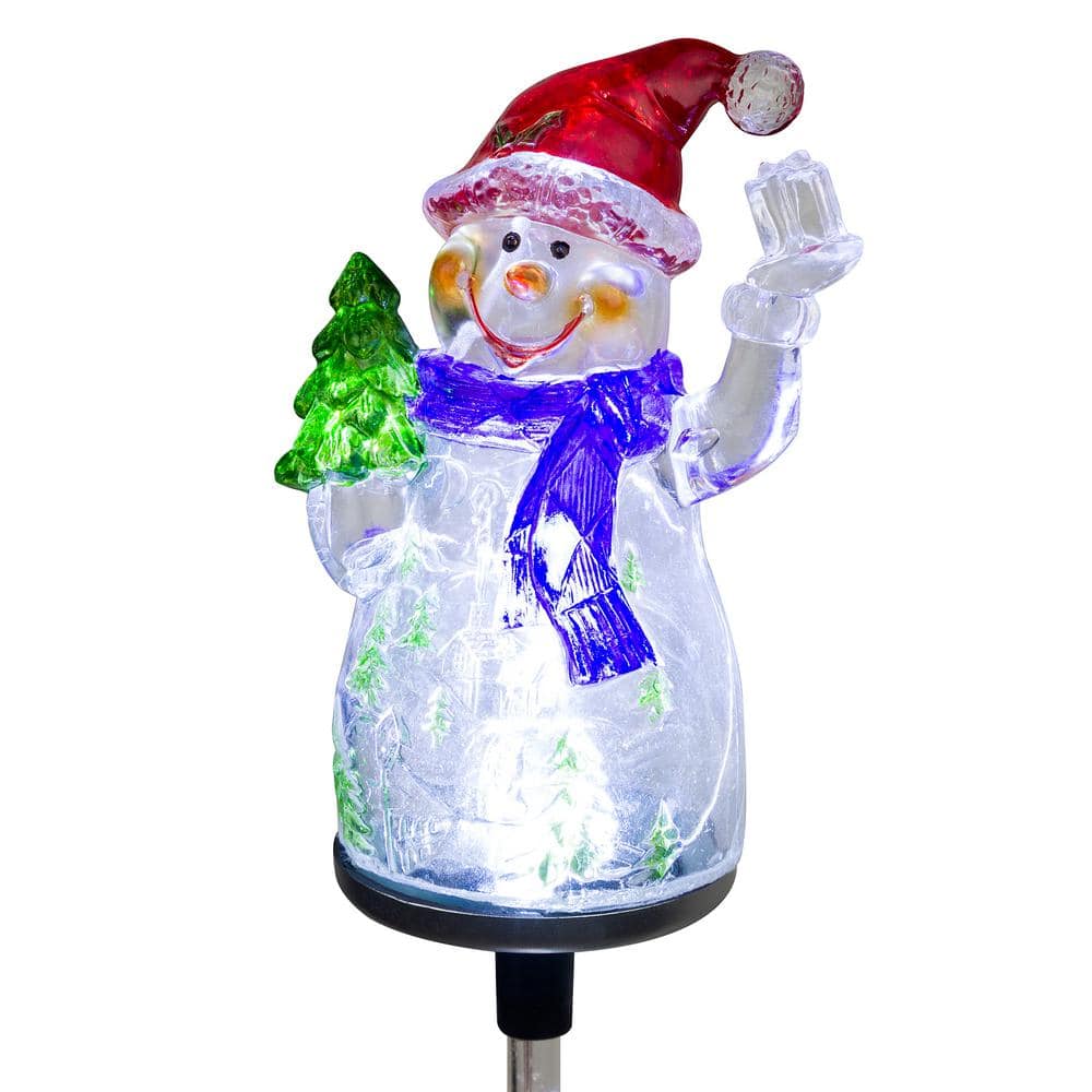 34 in. Tall Solar Snowman Fiber Optic Garden Stake with LED Lights, Set of 2 - Hercitys