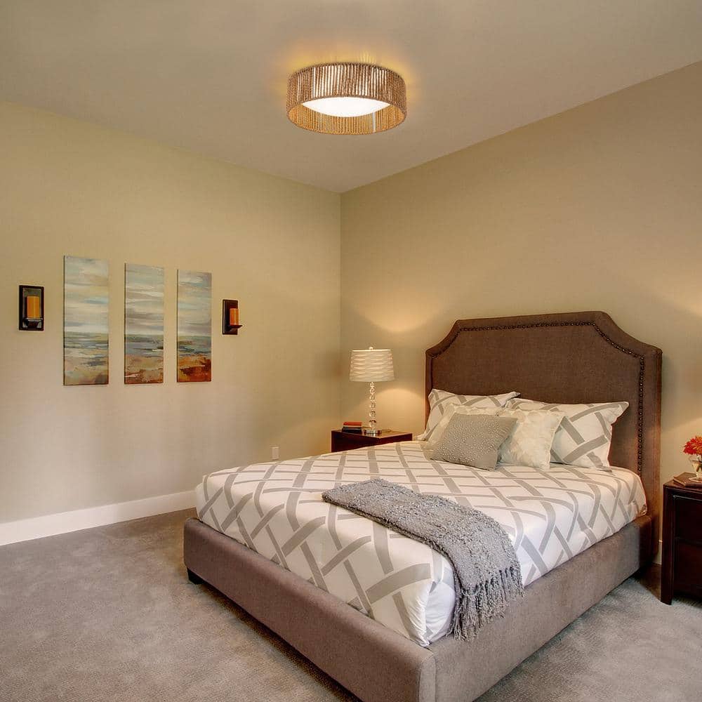 14.25 in. White Dimmable 24-Watt Selectable LED Flush Mount 3000K/4000K/5000K with Paper Rope - Hercitys