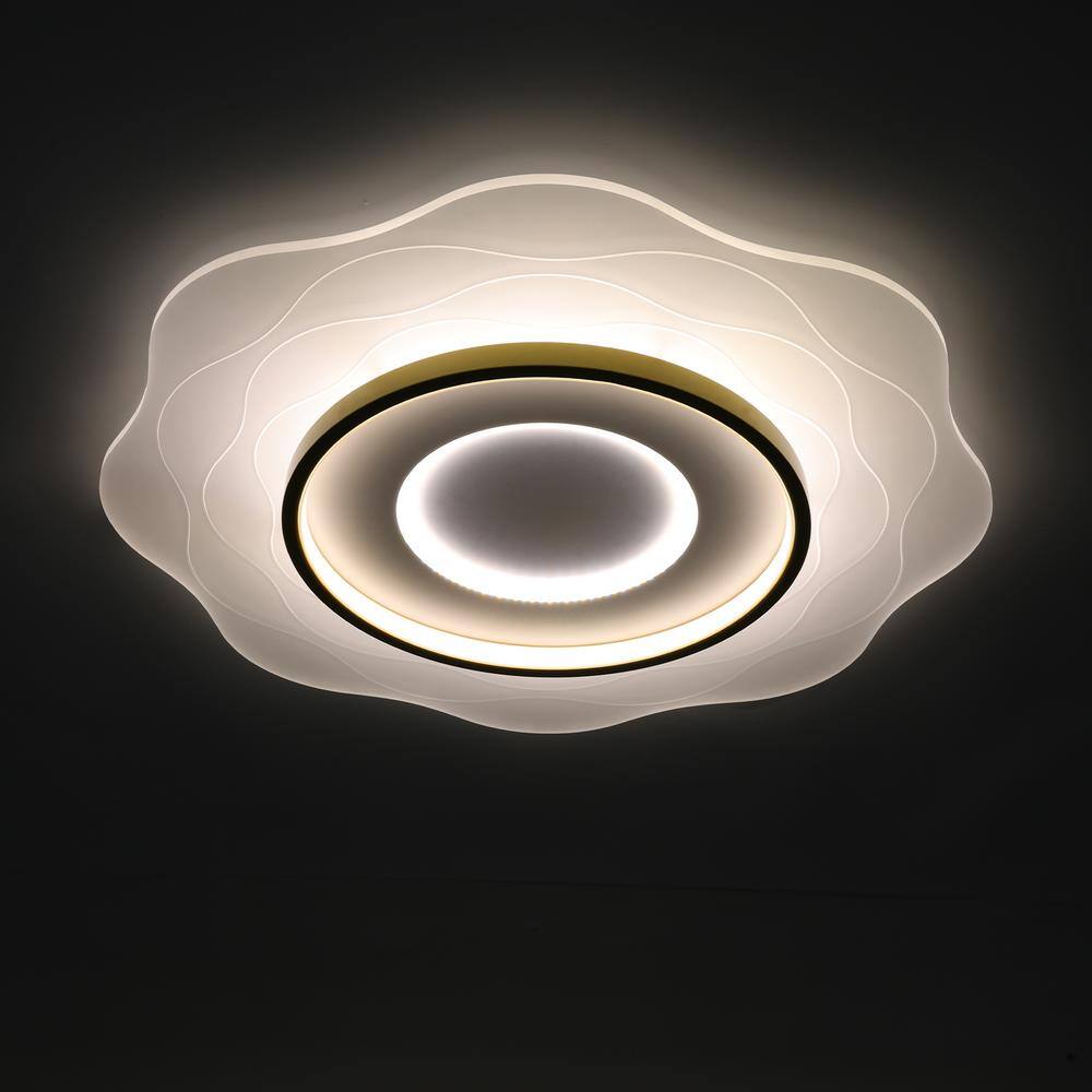 23.62 in. 1-Light White Modern Creative Wave Design Dimmable Selectable LED Flush Mount Ceiling Light with Remote - Hercitys
