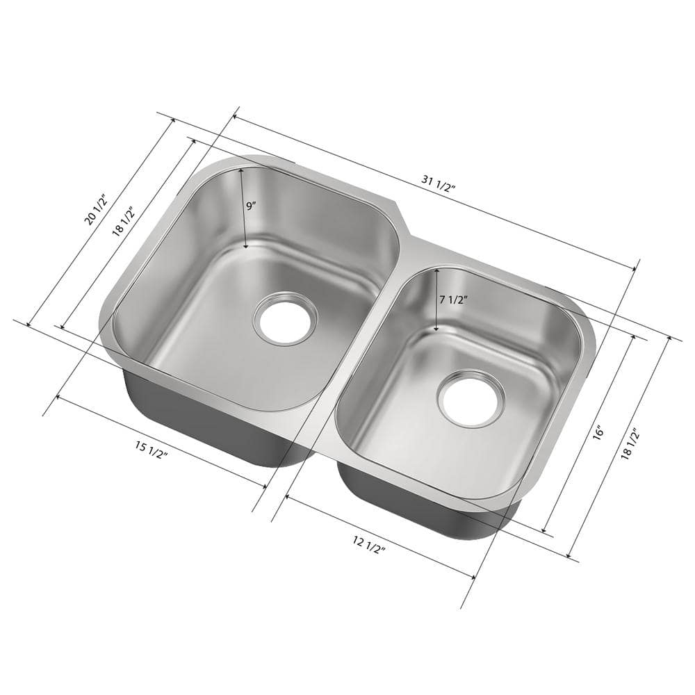 31.5 in. Undermount 60/40 Double Bowl 18-Gauge Stainless Steel Kitchen Sink with Bottom Grids - Hercitys