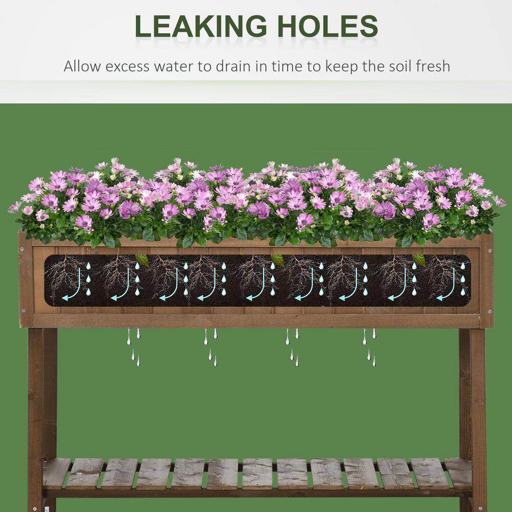 43 in. x 18 in. x 30 in. Brown Raised Garden Bed with 8 Pockets and 1 Shelf, Wooden Elevated Planter Box with Legs - Hercitys