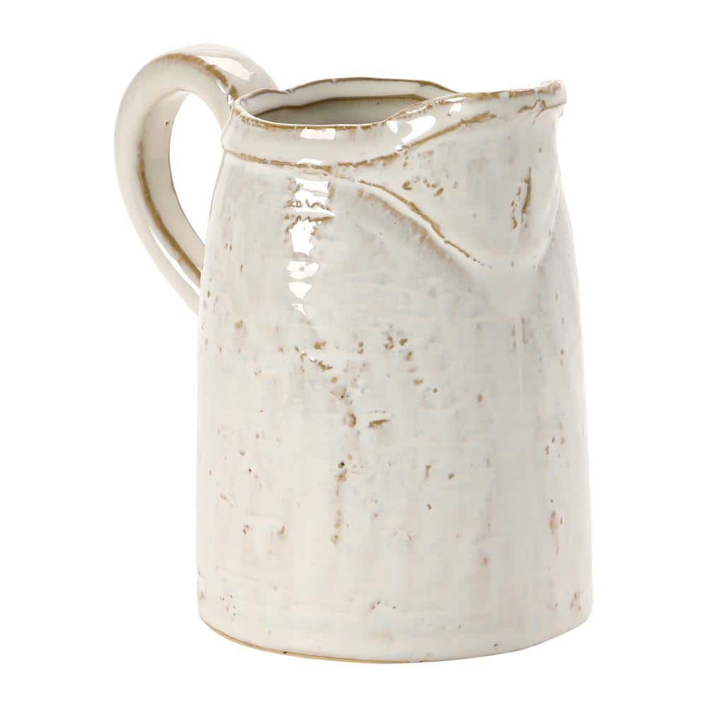 28 fl. Oz. White Stoneware Pitcher with Reactive Glaze - Hercitys