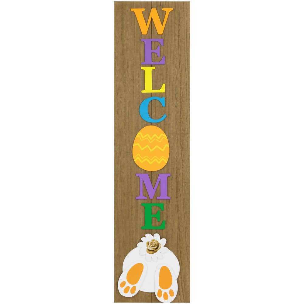 39.25 in. Welcome Wooden Easter Bunny Porch Board Sign Decoration - Hercitys