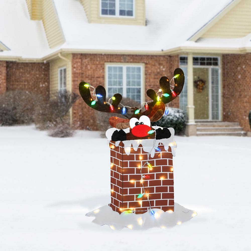 47 in. Pre-Lit Reindeer Stuck in Chimney Decoration - Hercitys
