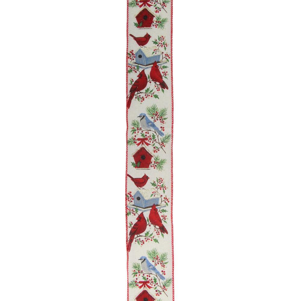 2.5 in. x 16 yds. Red Cardinals and Blue Bird Wired Craft Ribbon - Hercitys