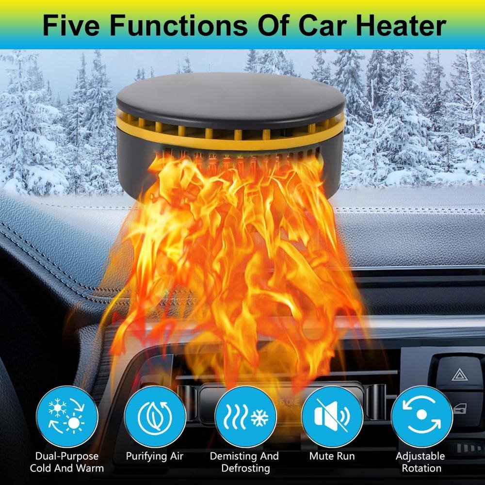 12V Portable Forced Air Electric Car Heater Fan Fast Heating Auto Defroster Windshield Defogger Plug-In Cigarette, Black - Hercitys