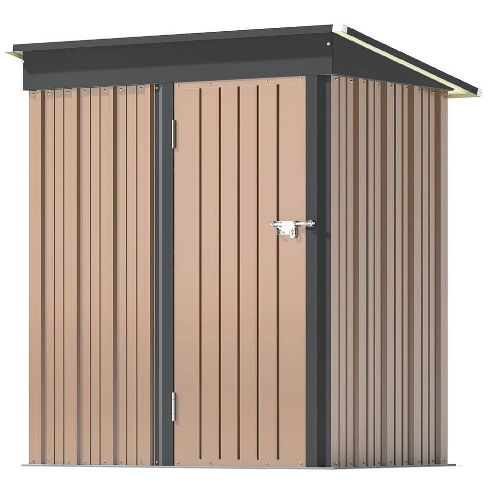 5 ft. W x 3 ft. D Outdoor Storage Brown Metal Shed with Sloping Roof and Lockable Door (14.5 sq. ft.) - Hercitys