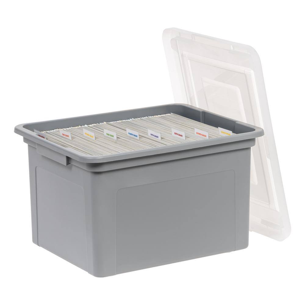 35 Qt./33.1 Gal. Snap Tight Plastic File Organizer Box in Gray with Clear Lid - Hercitys