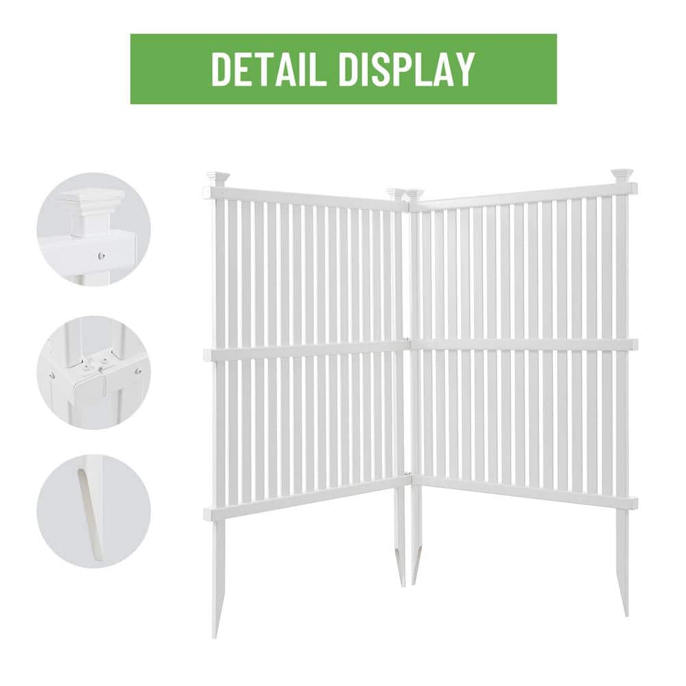 48 in. Vinyl Garden Fence, Privacy Screen Panels Kit, Air Conditioner/Trash Can Enclosure of Vinyl-White - Hercitys