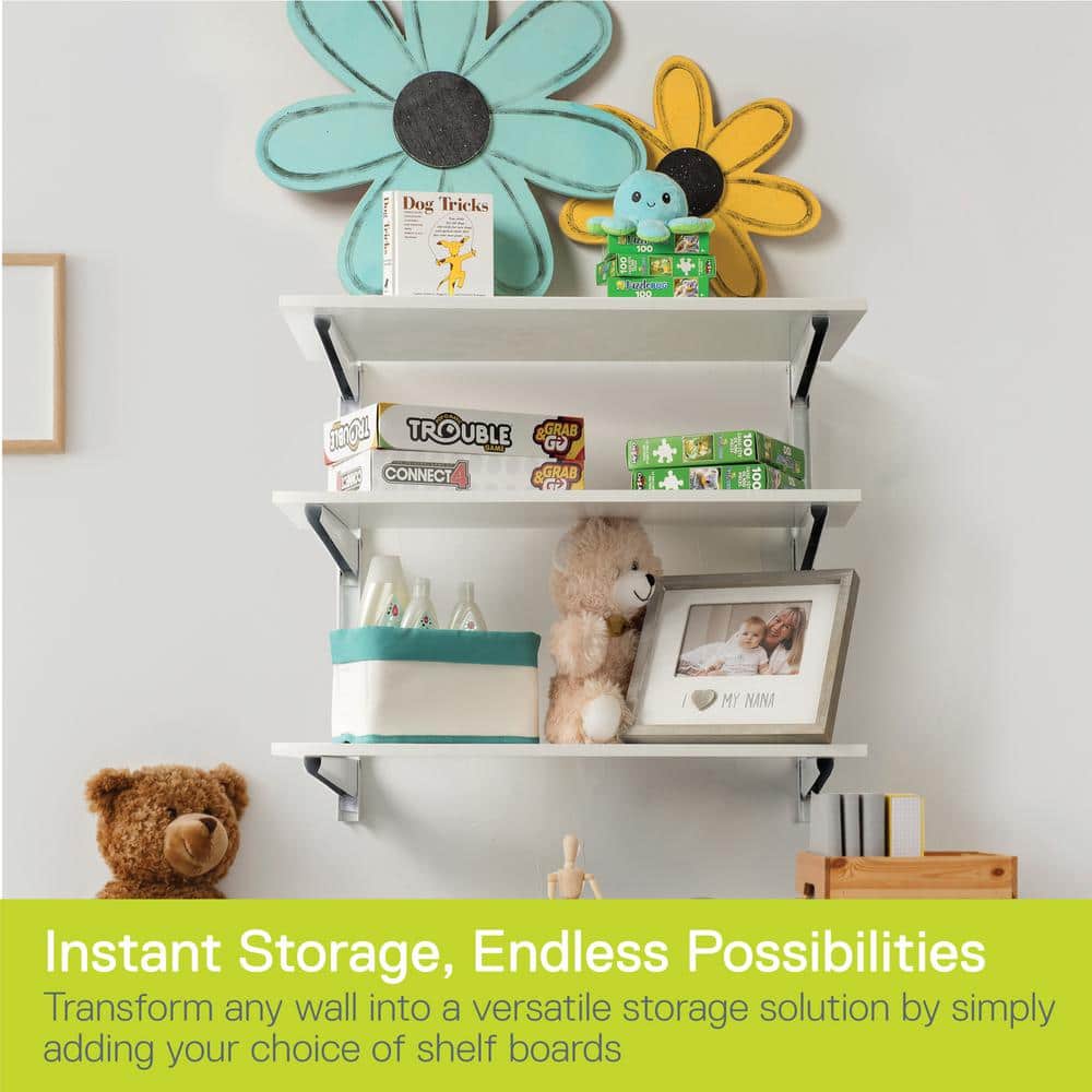 1.5 in. W x 12 in. D x 21 in. H White Heavy Duty Wall Rack, Holds 480 lbs., Adjustable 3-Tier Steel Garage Wall Shelf - Hercitys