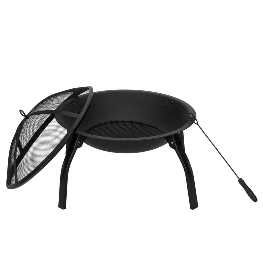 22 in.W Foldable Round Metal Wood Burning Fire Pit with Poker - Hercitys