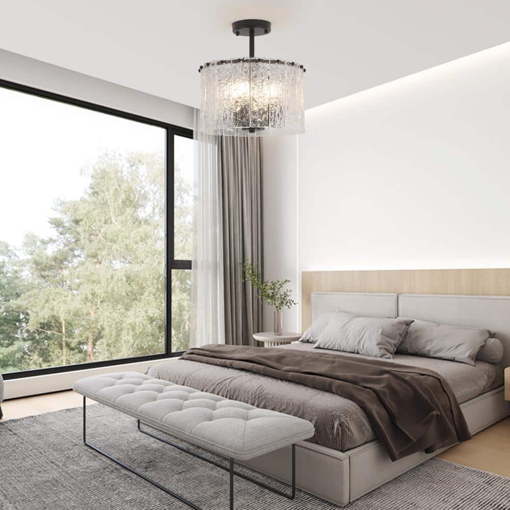 12.5 in. 4-Light Black Modern Semi-Flush Mount Ceiling Light with Glass Shade - Hercitys