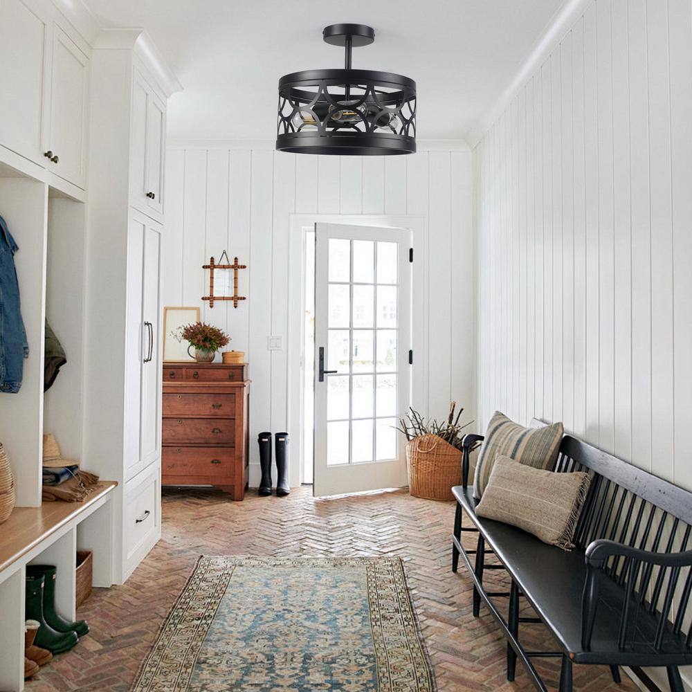 12.6 in. 3-Light Black Semi Flush Mount Ceiling Light Fixture With No Bulbs Included - Hercitys