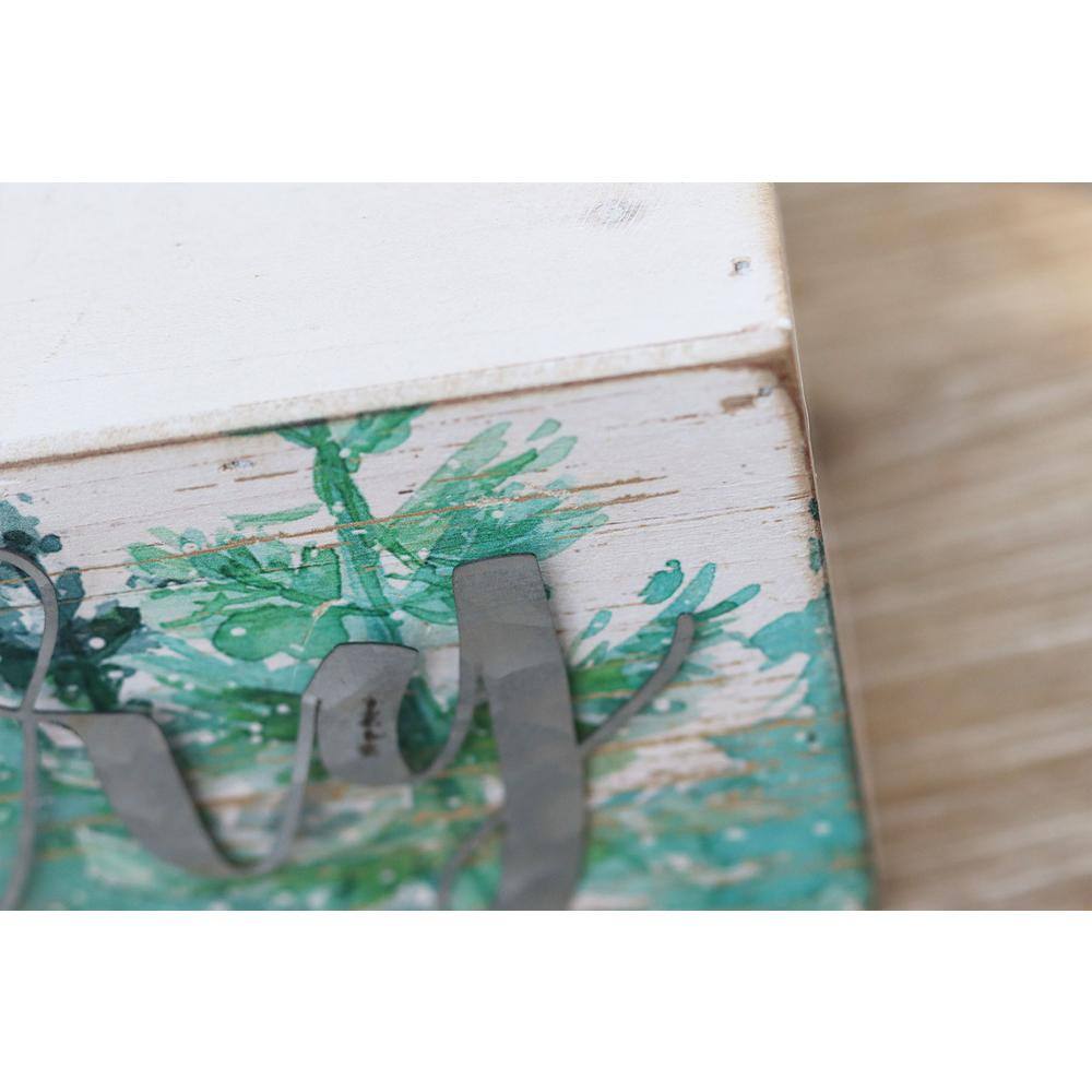 3.5 in. White Green Wood Christmas Tabletop Sign with Galvanized Metal Letters – Merry - Hercitys