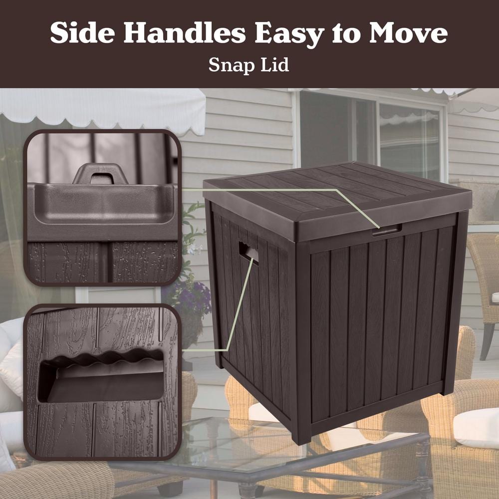 50 Gal . 22 in. L x 22 in. W x 24.4 in. H Fade-Resistant Brown Resin Deck Box - Hercitys