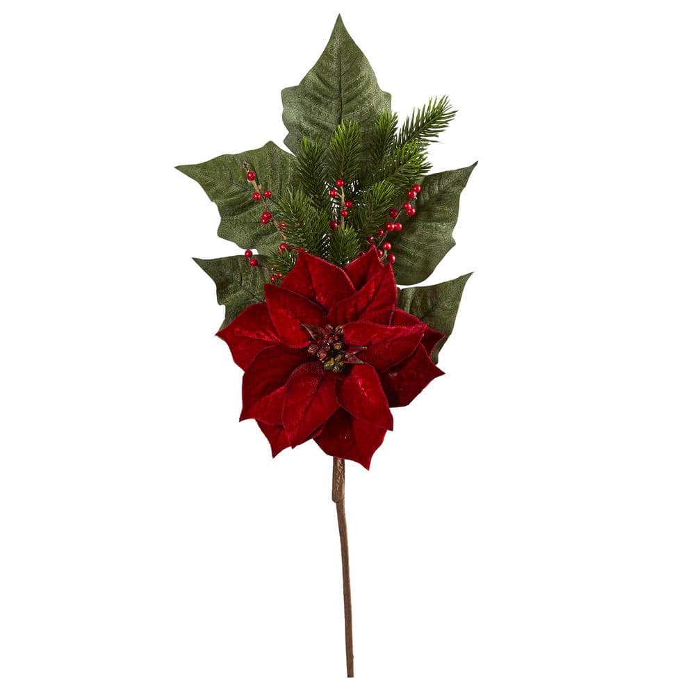 31 in. Poinsettia, Berries and Pine Artificial Flower Bundle (Set of 3) - Hercitys