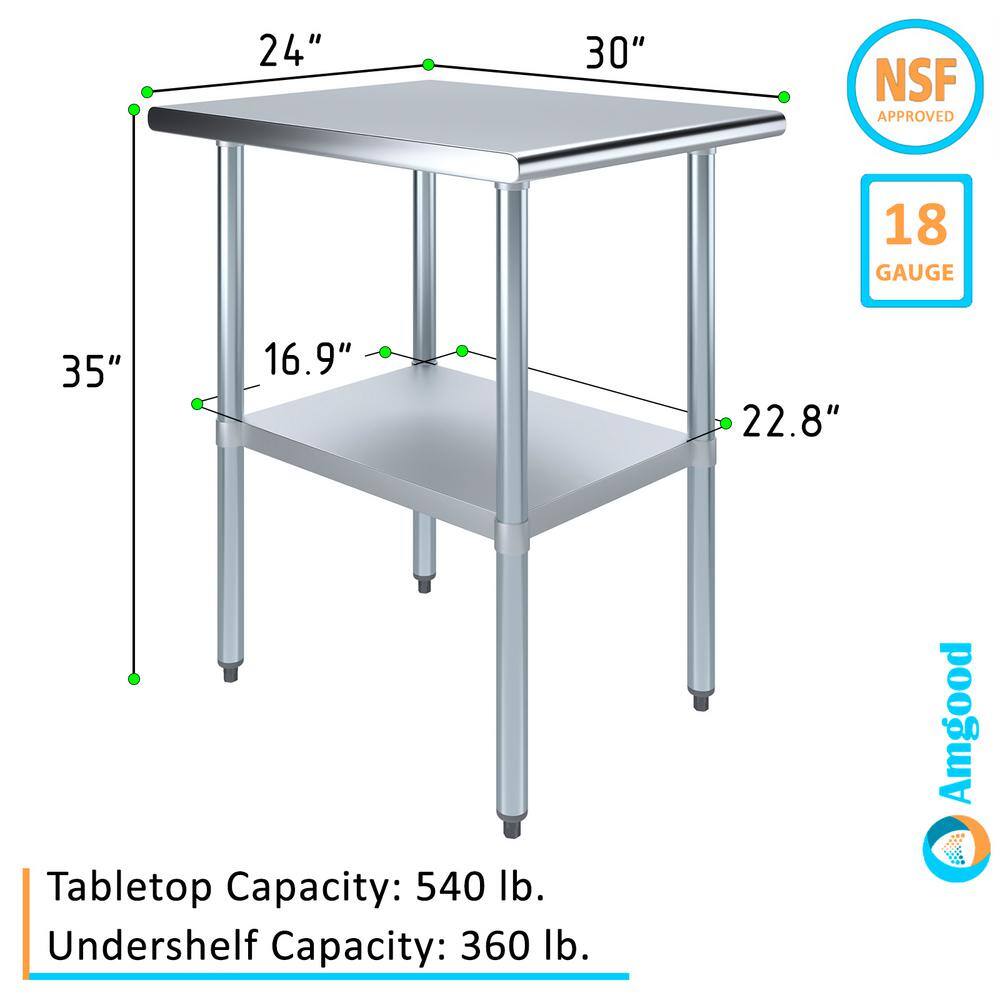30 in. x 24 in. Stainless Steel Kitchen Utility Table with Adjustable Bottom Shelf - Hercitys