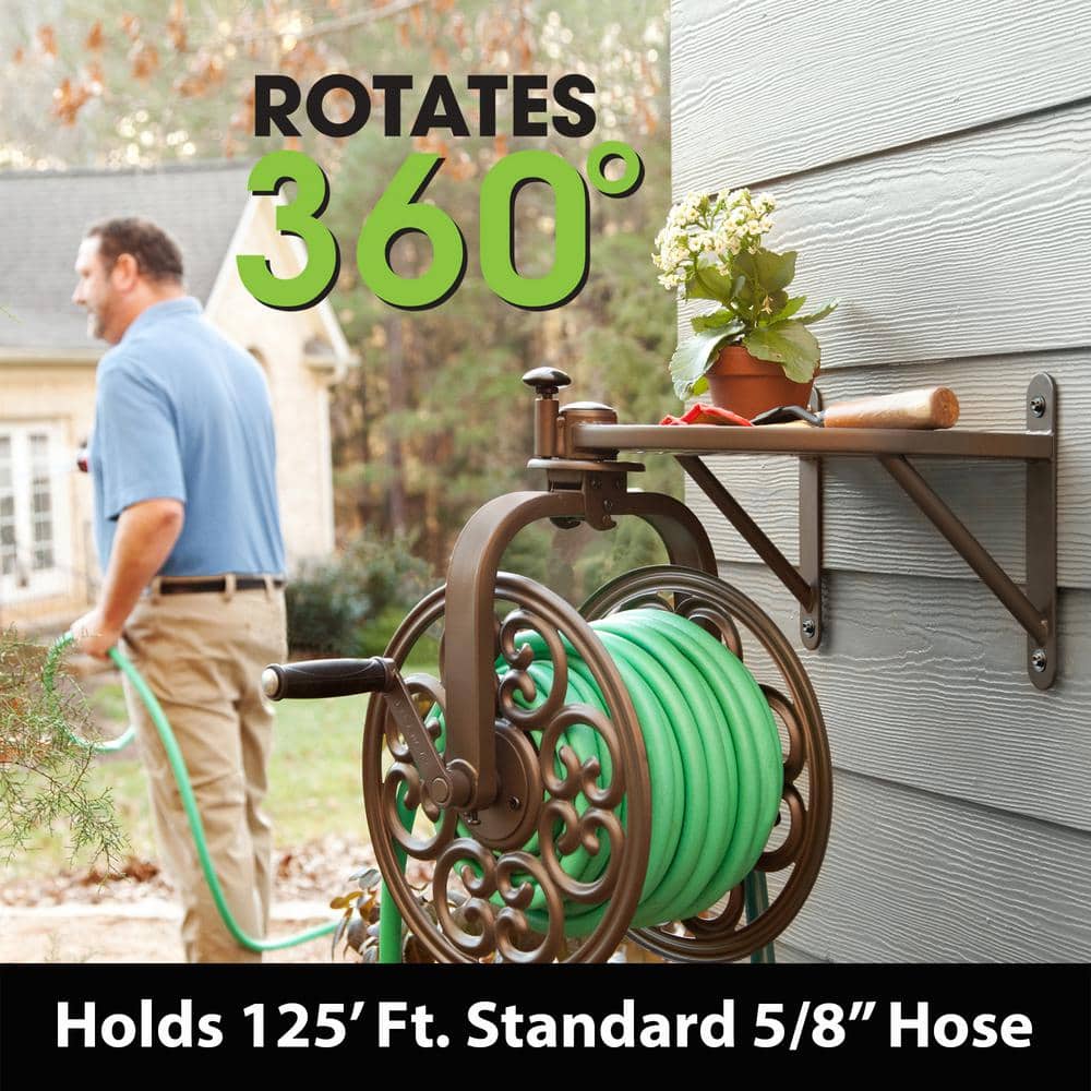 125 ft. Bronze Steel Rotating Wall Mounted Garden Hose Reel - Hercitys
