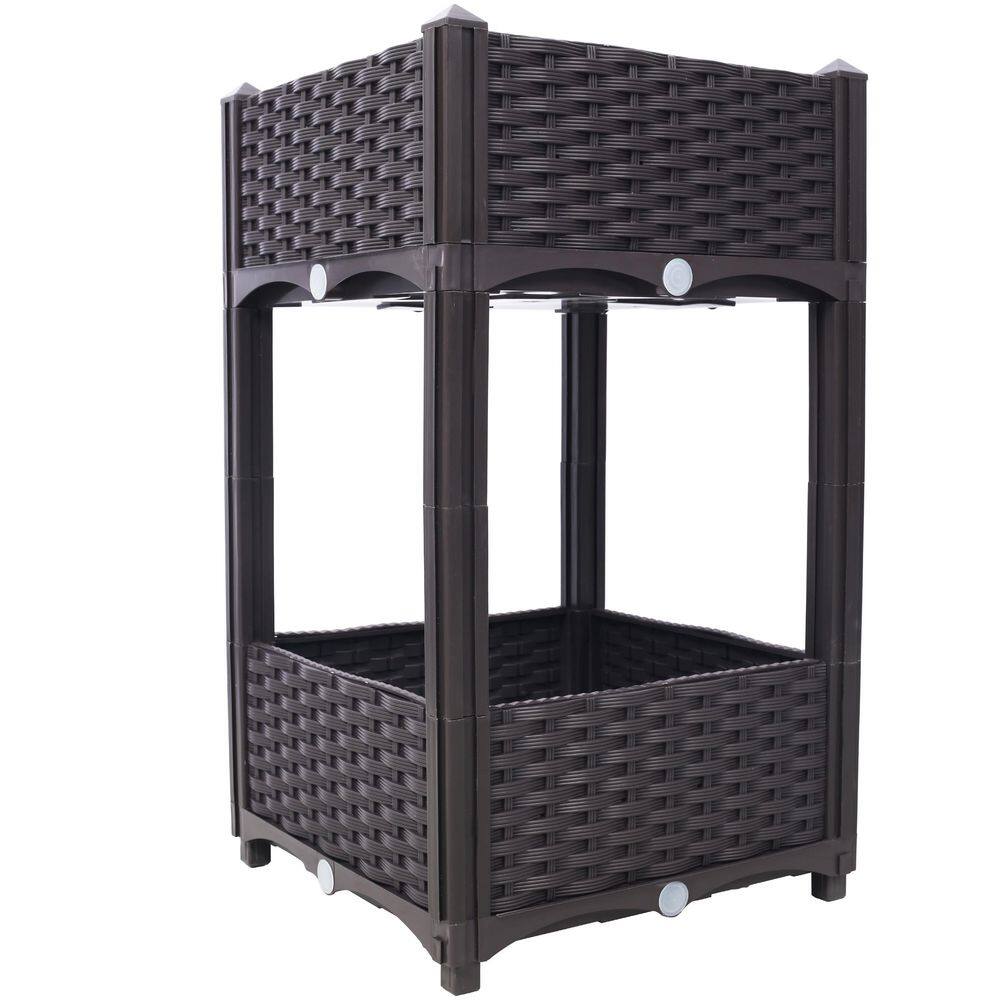 15.7 in. x 15.7 in. x 27.7 in. Brown Raised Garden Bed, Planter Raised Beds, Elevated Garden Bed, with Drainage Plug - Hercitys