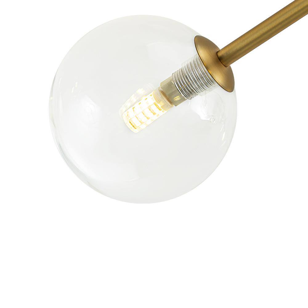 28.74 in. 6-Light Brushed Gold Mid-Century Modern Branch Bubble Globe Semi-Flush Mount Chandelier with Clear Glass Shade - Hercitys