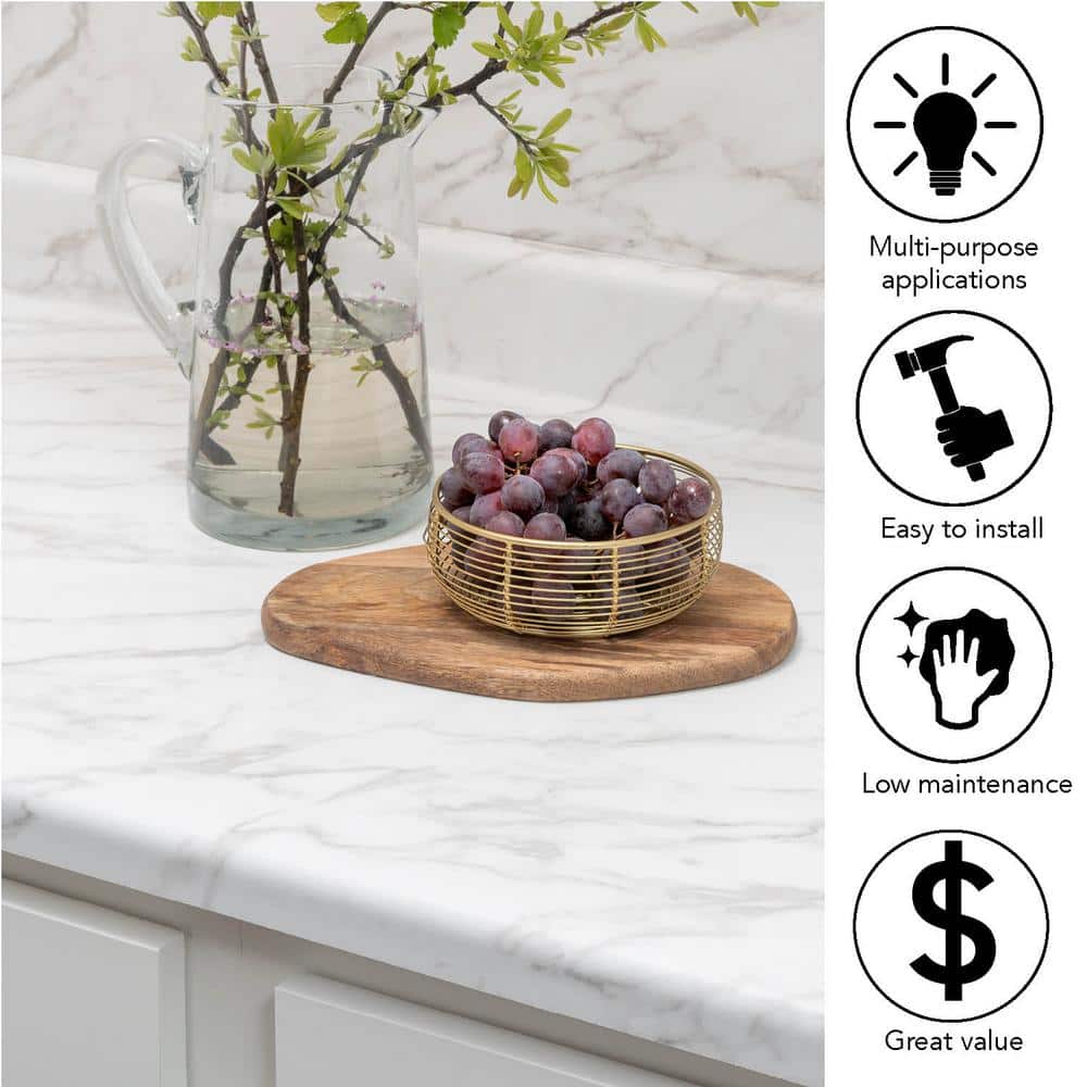 4 ft. Straight Laminate Countertop in Textured Anzio Marble with Waterfall Edge and Integrated Backsplash - Hercitys