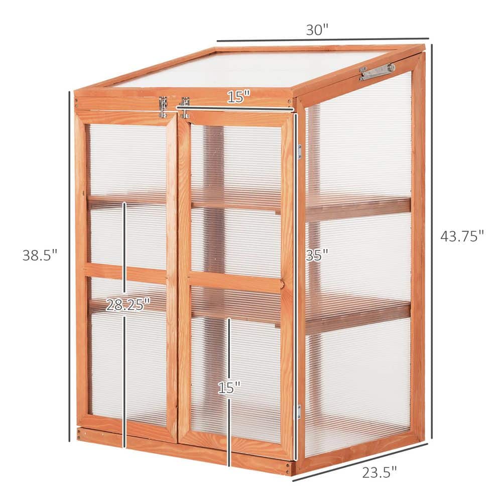 24 in. W x 30 in. D x 44 in. H Wooden Natural Cold Frame Small Mini Greenhouse Cabinet, for Outdoor Patio Deck Garden - Hercitys