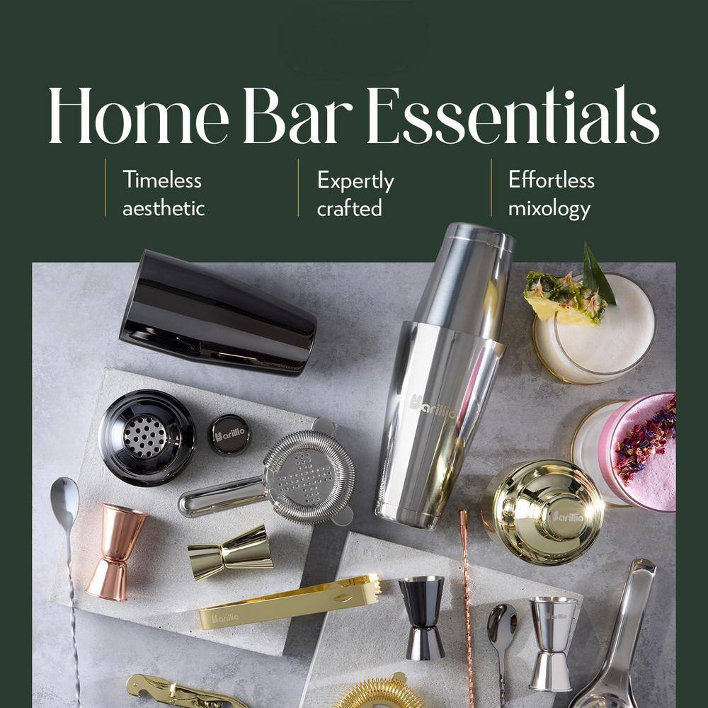 23-Piece 24 oz. Silver Stainless Steel Cocktail Shaker Set with Bamboo Stand, Drink Shaker, Mixer Spoon and Muddler - Hercitys