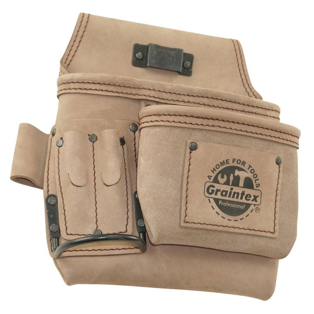 5-Pocket Right Handed Beige Top Grain Leather Tool Pouch - Hercitys